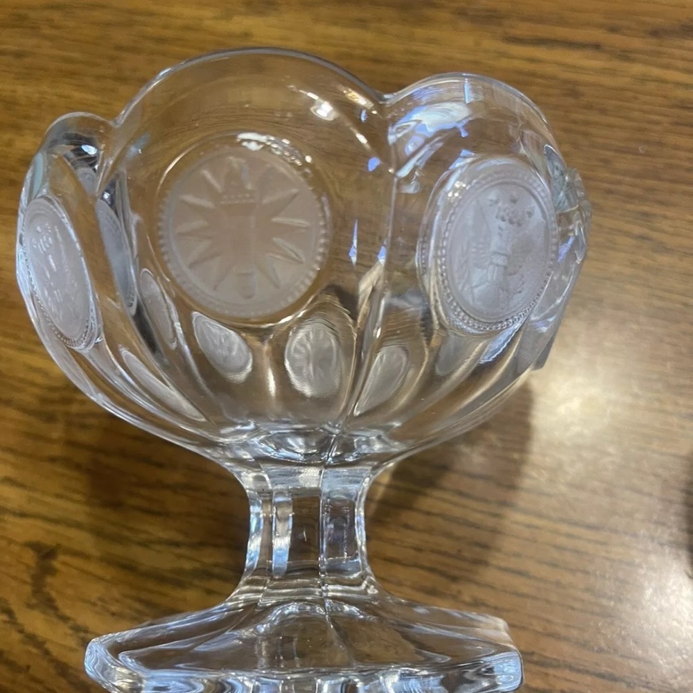Vintage Fostoria Clear Coin Open Glass Dish Jam Jelly Compote & Cruet w/ Stopper - Picture 3 of 11